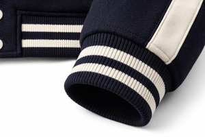 Comfortable Sleeves And Secure Front <b>Men</b> Varsity <b>Jacket</b> Featuring <b>Sherpa</b> Lined Interior Wool Blend Exterior Striped Ribbed Trims - Product Image 5