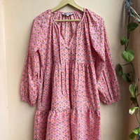 Robe courte rose imprimée 100% coton écologique, tunique indienne imprimée à la main, tenue de plage, tenue de soirée estivale, ethnique, pour femmes, naturelle