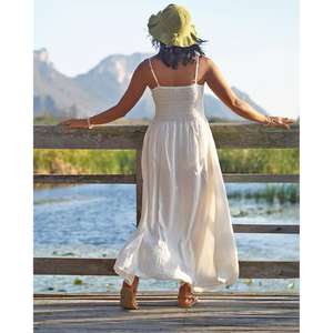 Vestido Maxi Boho Blanco de Algodón para Mujer, Sin Mangas, con Tirantes Finos, Abertura Lateral, para Playa o Resort de Verano - Product Image 4