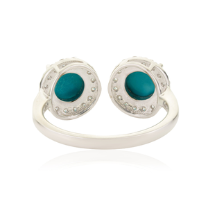 December Birthstone New Trendy Round Cut <b>Turquoise</b> & Diamond Halo Open <b>Ring</b> Latest 14K Real White Gold Custom Gemstone Jewelry - Product Image 6