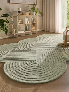 Tapis géométrique en laine tufté à la main, motif boucle, ivoire, sculpté, à bords hauts et bas, forme organique contemporaine, tapis de designer - Product Image 4