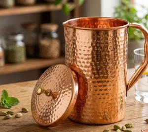 Copper jug set for <b>elevated</b> guest serving experience water serving metal set with glasses durable reusable kitchen dining drinkw - Product Image 2