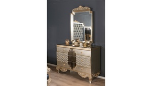 Luxury Art Deco <b>Solid</b> Teak <b>Wood</b> Bedroom Set King Size Bed Mirrored Wardrobe 2 Nightstands <b>Dressing</b> <b>Table</b> Luxury Furniture - Product Image 2
