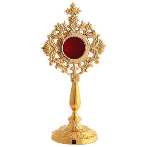 Reliquaire rond traditionnel en laiton avec gemme rouge au centre, finition dorée, pour table, cadeaux, décoration de maison, salon, haute qualité - Product Image 2