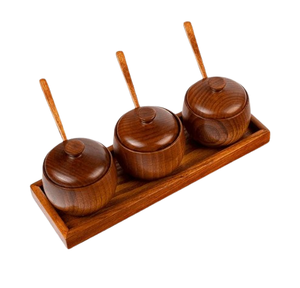 Natural Wood Salt and <b>Sugar</b> Container Set Premium Handcrafted Elegant Wholesaler Price <b>Sugar</b> <b>Bowl</b> with Spoon From India - Product Image 3