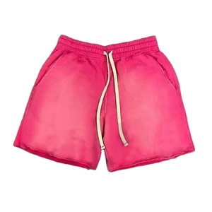 2024 été unisexe personnalisé Baggy ourlet brut bord coupé lavage à l'acide Shorts Vintage français éponge coton solide motif entraînement gym Shorts - Product Image 1