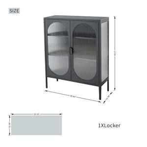 Armoire de rangement chic à porte cintrée en métal et verre nervuré pour salon - Product Image 6