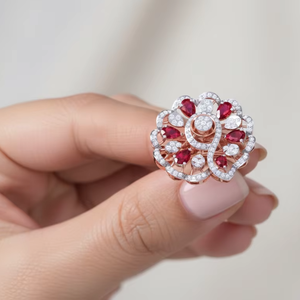 Bague de cocktail de luxe en or rose pour femme, avec rubis taille poire, bijoux de mode pour mariage - Product Image 5