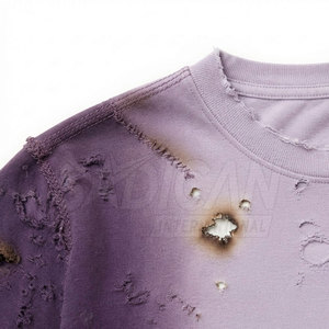 เสื้อยืดคอกลมผ้าฝ้าย 100% สำหรับผู้ชาย ทรงหลวม สไตล์วินเทจ ลุคทำสีซีดแบบ Burn Effect ผ้าฟลีซเนื้อนุ่ม ระบายอากาศได้ดี เป็นมิตรต่อสิ่งแวดล้อม - Product Image 4