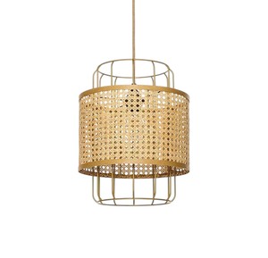 Luminaire suspendu industriel en métal moderne avec abat-jour en bambou tressé, pour salon - Product Image 4