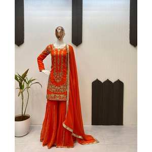 ชุดเสื้อปาร์ตี้นักออกแบบหญิงและชุด Sharara กับ dupatta - Product Image 4