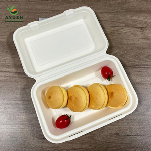 Contenedor tipo clamshell de bagazo con tapa, hecho de pulpa de caña de azúcar, para servicio de entrega de alimentos. - Product Image 4