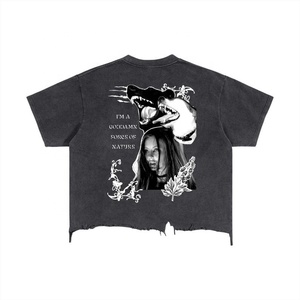 T-shirts unisexes personnalisés effet vieilli, confortables, respirants, grandes tailles, en coton, style vintage, t-shirts OEM pour hommes - Product Image 2