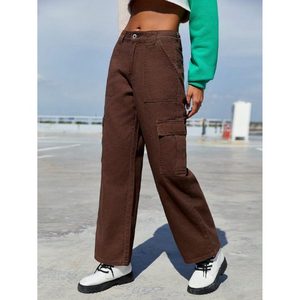 Pantalones Vaqueros Cargo Marrones de Estilo Vintage Retro para Mujer, con Múltiples Bolsillos, Ecológicos, Transpirables, Tallas 26-40, Ropa Urbana - Product Image 3