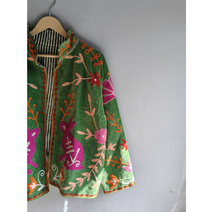 Hand Embroidered Breathable <b>Velvet</b> <b>Jacket</b> <b>Women</b> Mandarin Collar Floral Pattern Full Sleeve Spring Bohemian Style Eco-Friendly - Product Image 5
