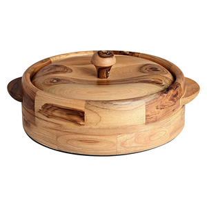Handcrafted Teak Wood Tortilla Warmer Box Large Capacity Insulated Roti Casserole with Lid Tortillera and Indian Chapati Holder - Product Image 1