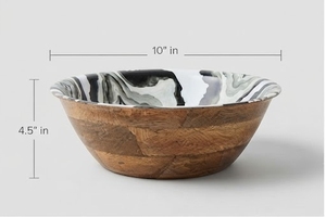 Bol en bois de manguier fait main avec motif agate et revêtement émaillé pour servir les aliments, offrir en cadeau, design moderne, finition polie - Product Image 4
