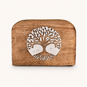 Porte-serviettes artisanal en bois de manguier, design rustique Arbre de Vie, support décoratif vertical pour serviettes, pour la maison, la restauration et la table. - Product Image 2