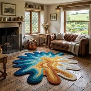 Tapis moderne abstrait fait main en laine 100% pour salon, décoration de luxe pour la maison - Product Image 1