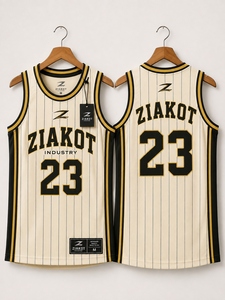 Vente en gros directe - Maillot de basket-ball authentique Ziakot Industry personnalisé blanc, noir et or vieilli - Product Image 4