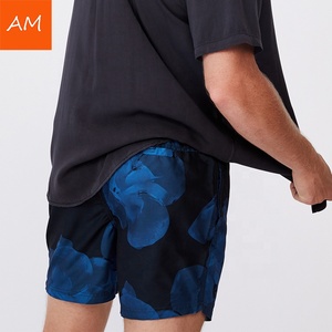AM <b>Men's</b> Floral Print Quick Dry Board Shorts Mid Waist Drawstring Casual Swim <b>Trunks</b> Blue Polyester Short Shorts - Product Image 4