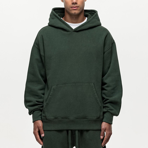<b>Men's</b> Oversized Hooded Fleece Sweatshirt Solid Color Casual Autumn Wear Green Pocket Design Regular Sleeve Knitted Cotton - Product Image 5