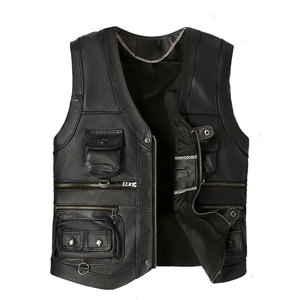 Custom Plaid Panel <b>Mens</b> <b>Leather</b> <b>Vest</b> Heavyweight Genuine <b>Leather</b> Biker Waistcoat Autumn Winter Style <b>Leather</b> <b>Vests</b> - Product Image 1