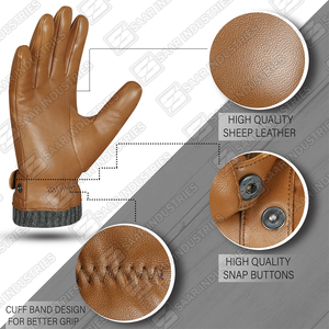 Ikhlas Sports Mens Tan Leather <b>Gloves</b> Adjustable Strap <b>Touchscreen</b> Needle Detection Warm Winter Driving Dress <b>Gloves</b> Soft - Product Image 4