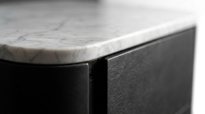 Mesita de Noche Negra Moderna con Tapa de Mármol, 2 Cajones, Mueble Minimalista para Dormitorio, Unidad de Almacenamiento - Product Image 2