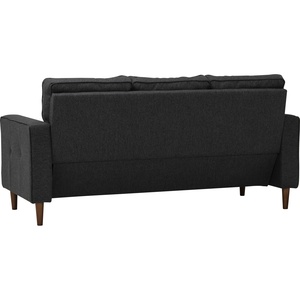 Canapé 3 places moderne mi-siècle en tissu gris foncé élégant, rembourré avec rembourrage en mousse et dossier capitonné pour salon et appartement - Product Image 3