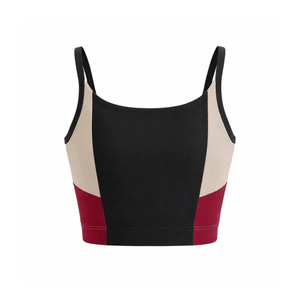 Sujetador deportivo sin costuras de secado rápido con bloques de color y logo personalizado para mujer, top corto de yoga con tirantes finos, sexy y de corte alto para gimnasio y fitness. - Product Image 3