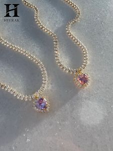 สร้อยคอเทนนิสเพชรทองคำ 18K แบบสั่งทำพิเศษ พร้อมจี้รูปหัวใจเพชรชมพูเพาะเลี้ยงในห้องปฏิบัติการ สร้อยคอจี้รูปวงแหวนโรแมนติก เครื่องประดับเจ้าสาว - Product Image 4