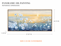 Peinture à l'huile coucher de soleil sur l'océan peinte à la main, fleurs blanches, paysage côtier, toile encadrée, décoration murale pour la maison