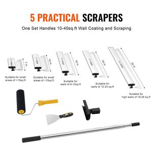 Set Professionale di Lame per Stuccatura Cartongesso 7/10/14/16/24 Lame, Manico Estensibile 34-81,6 cm in Acciaio Inossidabile, Spatola per Stucco - Product Image 2