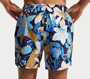 Wholesale Men's Surf Shorts with Loose Fit Eco-Friendly Polyester Fabric Floral Pattern Colored Wash <b>Elastic</b> <b>Waist</b> - Product Image 2