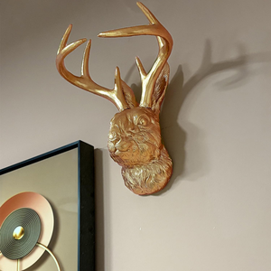 Western style gold bison head wall sculpture wearing cowboy hat in frame, available at wholesale prices. - Product Image 5