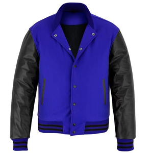Chaqueta Varsity para Hombre con Cuello Alto, Forro Polar Azul y Mangas de Cuero Negro, Ideal para Jóvenes y Adolescentes, Gran Venta de Invierno - Product Image 4