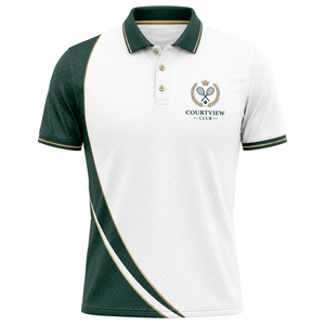 Camiseta de Manga Corta para Hombre Courtview Club, Blanca, Verde y Dorada, con Logotipo Bordado, Transpirable, de Jersey de Poliéster, Tejido de Punto, Informal - Product Image 1