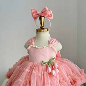 Robe de soirée princesse florale pour filles 181, en tulle doux, avec col perlé et détail taille tulipe, personnalisable, vente en gros - Product Image 2