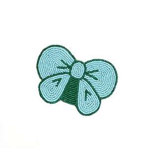 Handmade Beaded <b>Coasters</b>: <b>Silver</b> and Gold bow, Set of 6 - Product Image 2
