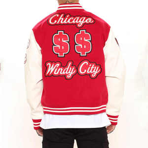 เสื้อแจ็คเก็ตวาร์ซิตี้สีแดงสำหรับผู้ชาย ปักลาย Chi และ Hash สไตล์ Preppy ผ้าฝ้ายทรงปกติ ใส่ได้ในฤดูใบไม้ร่วง รับผลิตแบบ OEM - Product Image 3