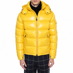 Winter Outdoor Puffer <b>jacket</b> Custom <b>Mens</b> <b>Yellow</b> Shiny Puffer <b>Jacket</b> Hooded Quilted Full Zip Winter Outerwear OEM Wholesale - Product Image 1