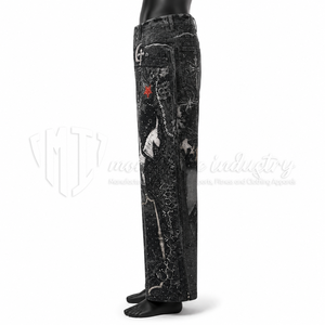 Jeans amples noirs personnalisés pour hommes, style color block, en denim épais et écologique, vente en gros, pantalon streetwear tendance - Product Image 4