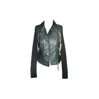 Blouson court d'hiver pour femme en cuir de vachette, effet vieilli, écologique, épais, design dos nu, fermeture éclair, avec logo