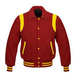 Chaqueta Bomber Casual de Otoño, Estilo Urbano, con Mangas de PU y Lana, Diseño Varsity, Ribete de Lona, Cierre de un Botón, Piel de Vaca - Product Image 2