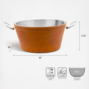 Luxury Brown Leather Stitched Double Wall Stainless Steel <b>Ice</b> Bucket Chrome Ring Handles Premium Party Matte Finish Beverage Tub - Product Image 2