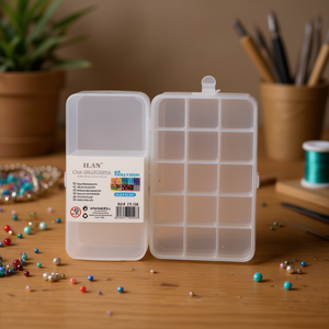 Scatola organizer in plastica trasparente ILAN con 10 scomparti 13,2x6,8 cm per la conservazione di perline - Product Image 2