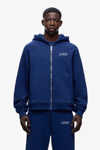 Sweat-shirt à capuche bleu marine pour homme avec logo personnalisé et pantalon assorti, ensemble de survêtement OEM ODM, vêtements en gros - Product Image 5