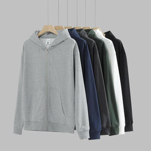 Sweat à capuche zippé blanc surdimensionné pour homme, 100 % coton molletonné, coupe classique, couleur unie, idéal pour l'automne - Product Image 2