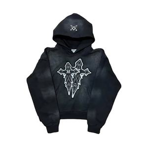 Servicio OEM al por mayor diseño personalizado ropa de calle hombres chándales acampanados Venta caliente personalizado Puff impresión con capucha logotipo desgastado - Product Image 4